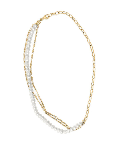 18K Yellow Gold Vermeil Cultured Pearl Strand Necklace with Rolo and Paperclip Chain by Bids.com