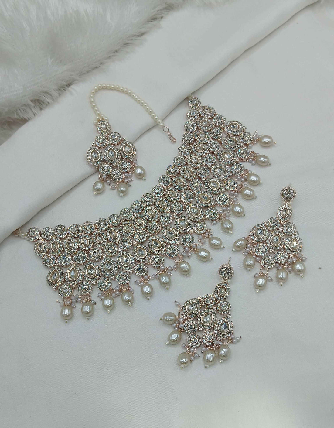 Joban Fashion White Stone Work Necklace Set