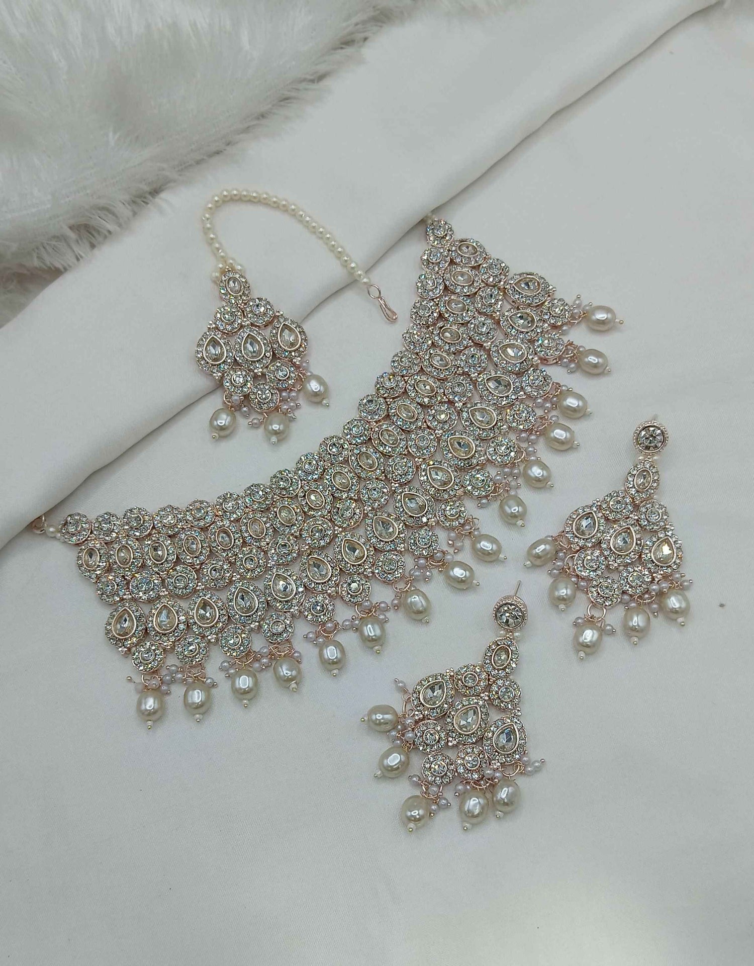 Joban Fashion White Stone Work Necklace Set