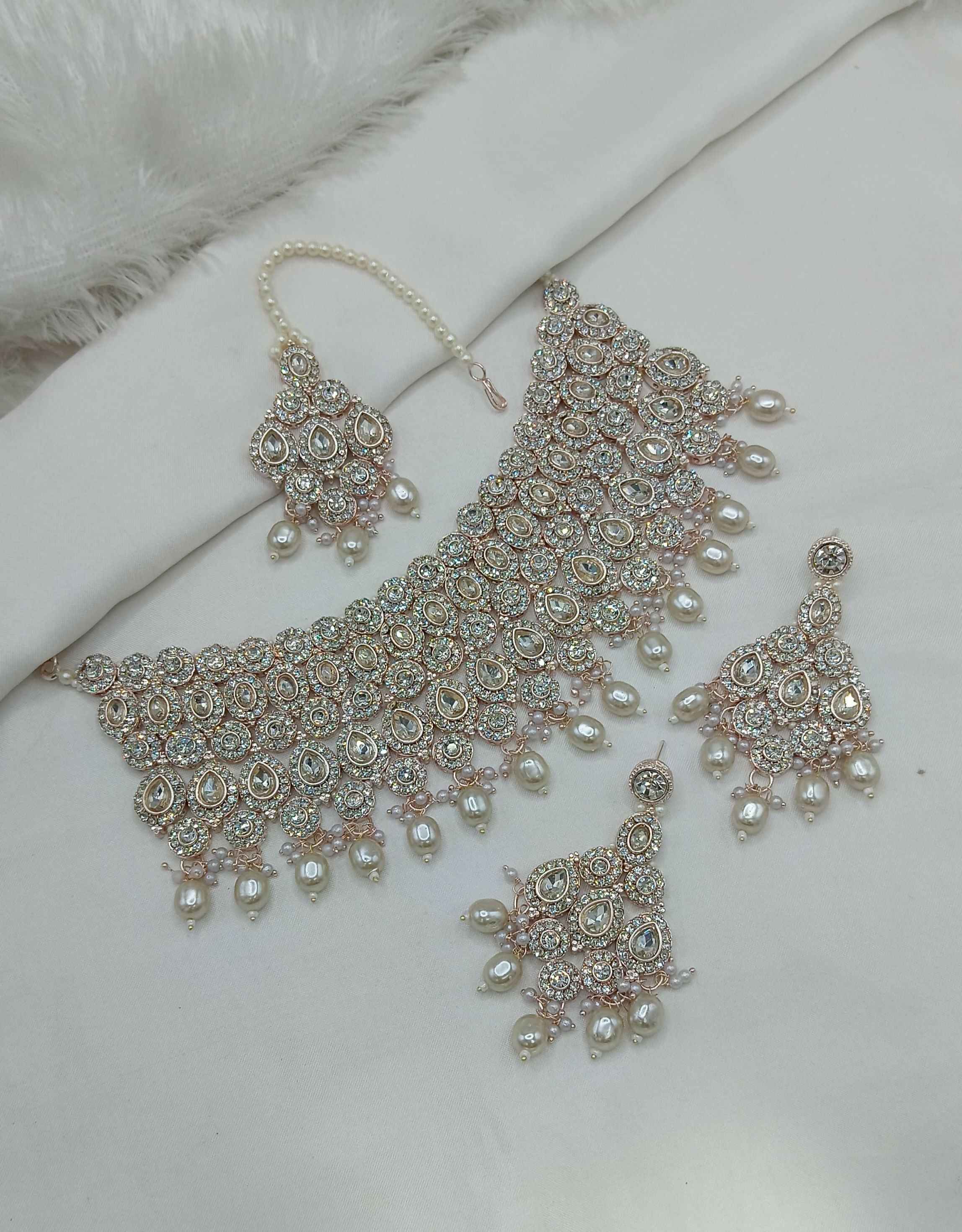 Joban Fashion White Stone Work Necklace Set