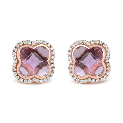 18K Rose Gold 3/8 Cttw Diamond and 11x11mm Clover-Cut Purple Amethyst Gemstone Clover Halo Stud Earrings (G-H Color, SI1-SI2 Clarity) by Bids.com