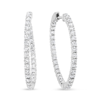 18K White Gold 3 5/8 Cttw Round Diamond Curved Inside-Outside Hoop Earrings (F-G Color, VS1-VS2 Clarity) by Bids.com