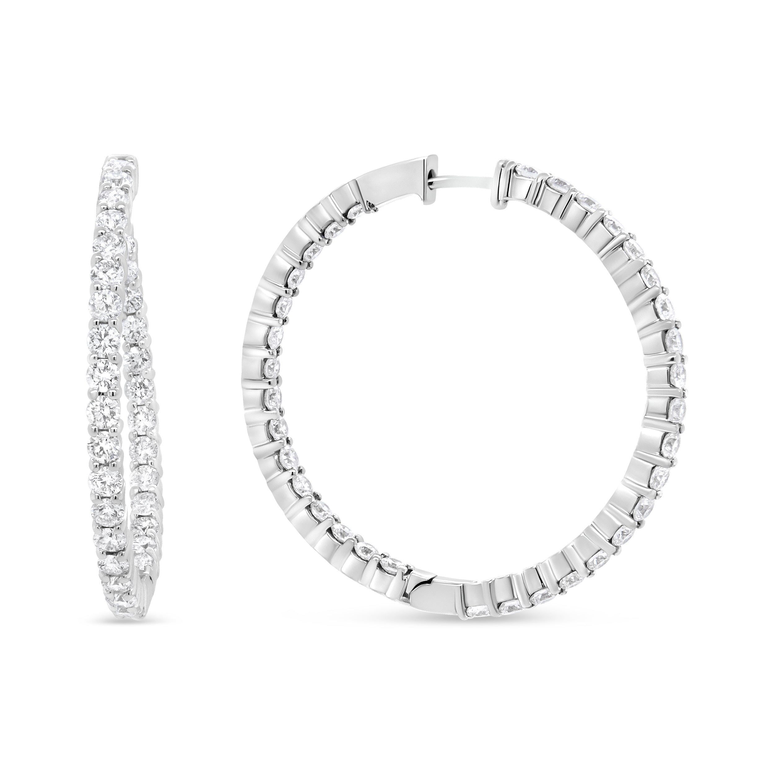 18K White Gold 3 5/8 Cttw Round Diamond Curved Inside-Outside Hoop Earrings (F-G Color, VS1-VS2 Clarity) by Bids.com