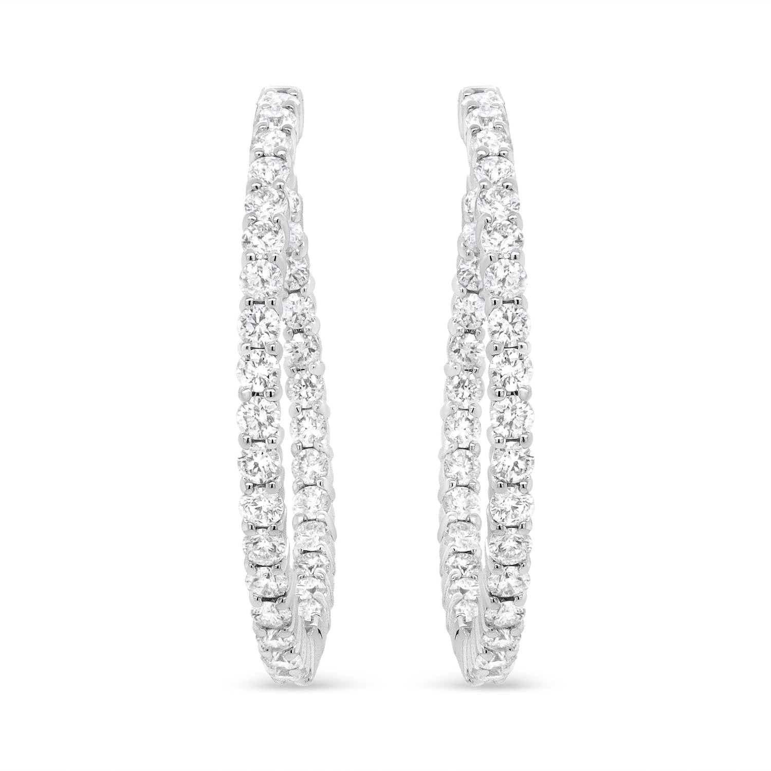 18K White Gold 3 5/8 Cttw Round Diamond Curved Inside-Outside Hoop Earrings (F-G Color, VS1-VS2 Clarity) by Bids.com