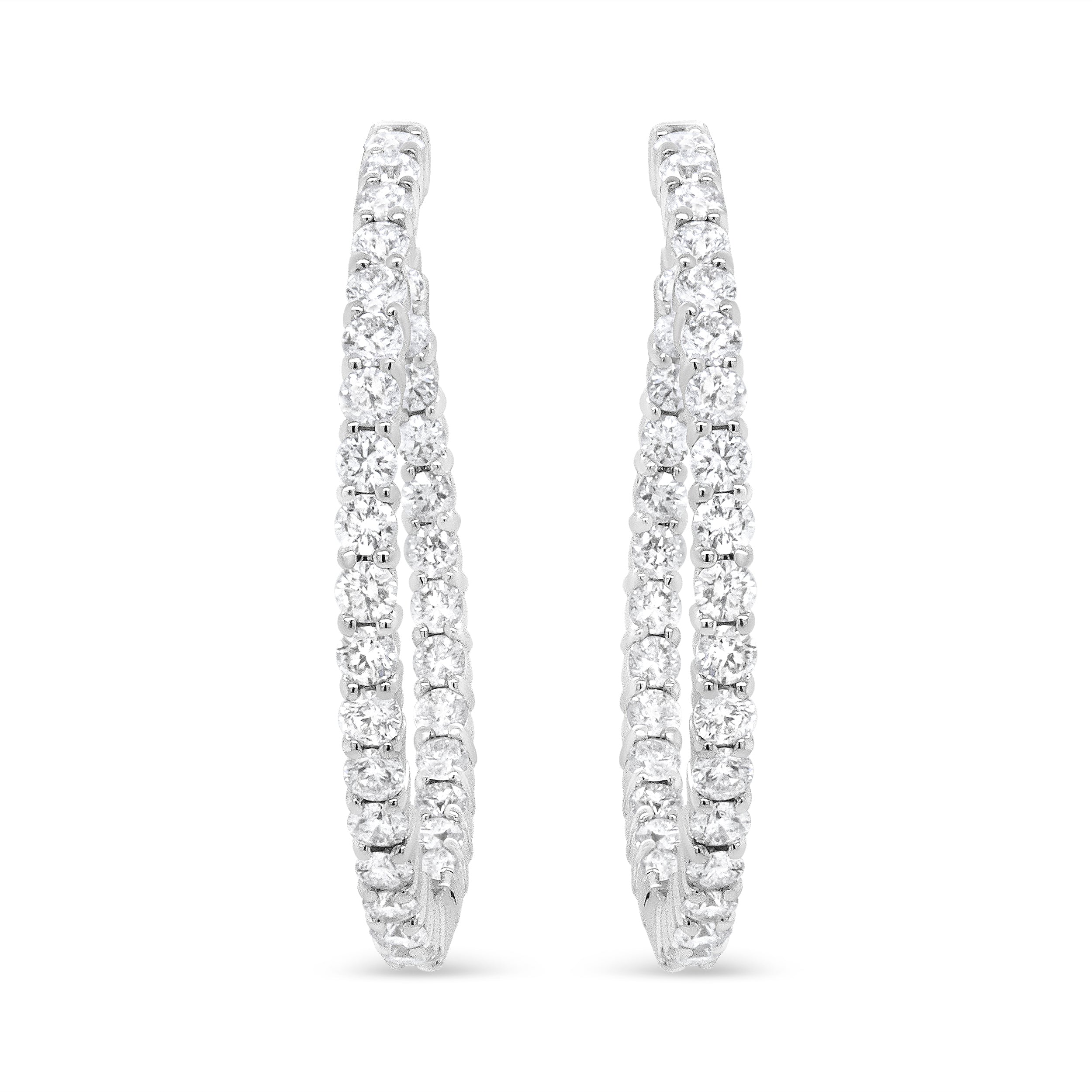 18K White Gold 3 5/8 Cttw Round Diamond Curved Inside-Outside Hoop Earrings (F-G Color, VS1-VS2 Clarity) by Bids.com