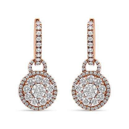 18K Rose Gold 1 1/2 Cttw Round Shaped Diamond Composite Drop and Dangle Leverback Earrings (F-G Color, VS1-VS2 Clarity)  DestGlow
