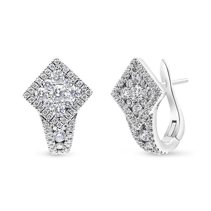 18K White Gold 1 1/10 Cttw Round Diamond Cluster with Halo Hoop Huggie Earring (F-G Color, VS1-VS2 Clarity) by Bids.com
