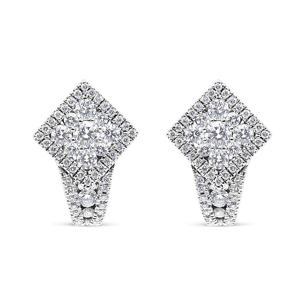 18K White Gold 1 1/10 Cttw Round Diamond Cluster with Halo Hoop Huggie Earring (F-G Color, VS1-VS2 Clarity) by Bids.com