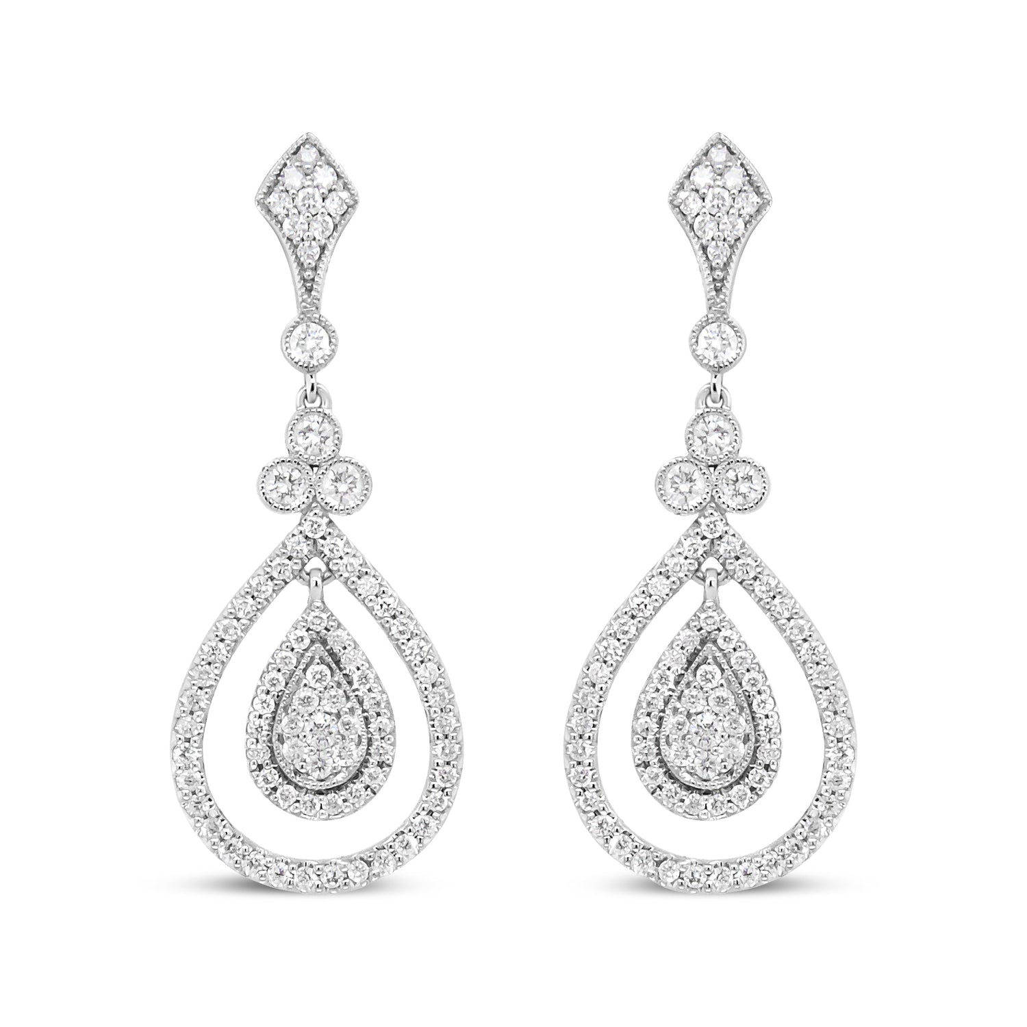 18K White Gold 1 1/4 Cttw Round Diamond Openwork Teardrop-Shaped Dangle Earrings (F-G Color, VS1-VS2 Clarity) by Bids.com