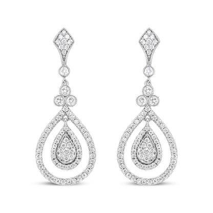 18K White Gold 1 1/4 Cttw Round Diamond Openwork Teardrop-Shaped Dangle Earrings (F-G Color, VS1-VS2 Clarity) by Bids.com