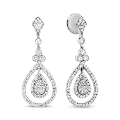 18K White Gold 1 1/4 Cttw Round Diamond Openwork Teardrop-Shaped Dangle Earrings (F-G Color, VS1-VS2 Clarity) by Bids.com