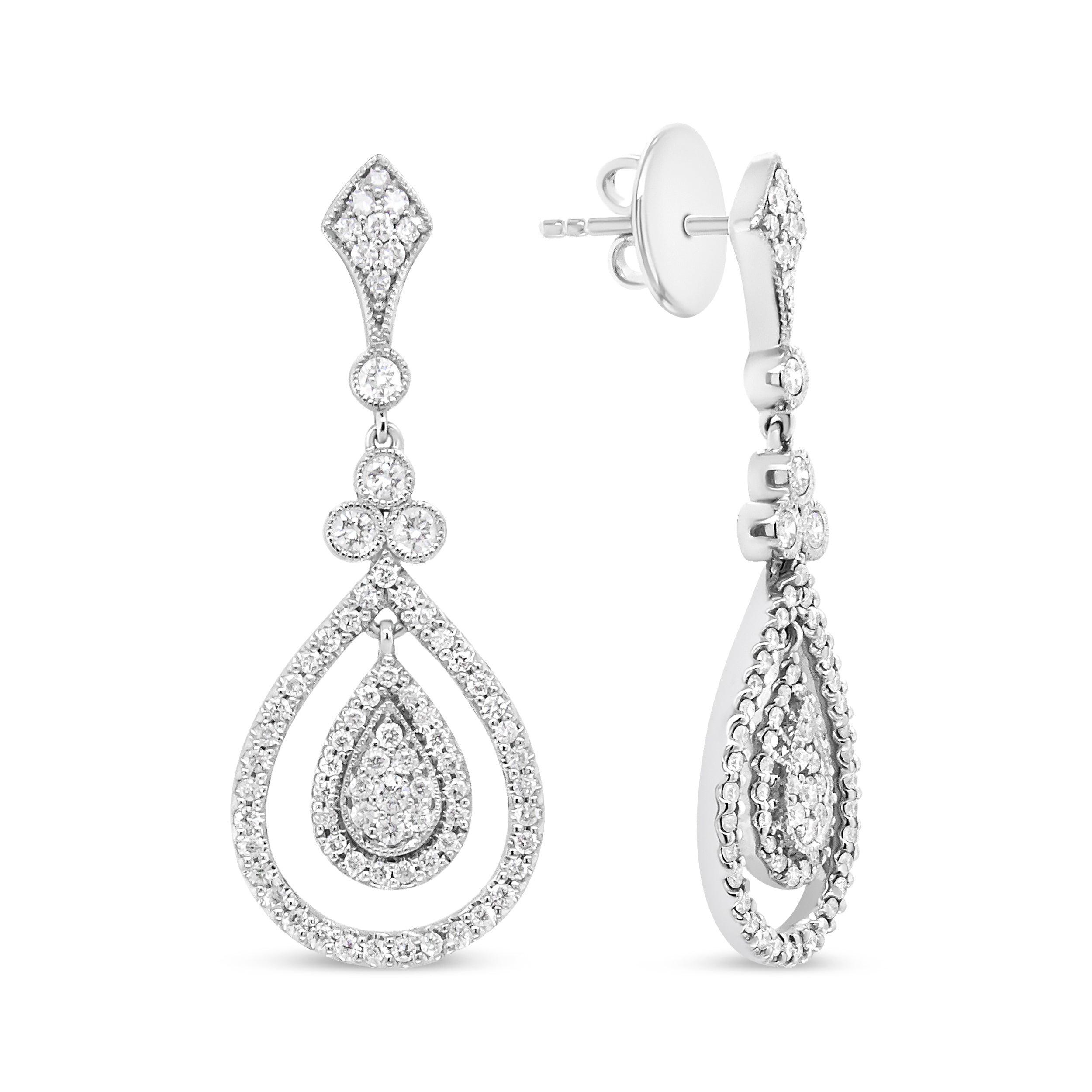 18K White Gold 1 1/4 Cttw Round Diamond Openwork Teardrop-Shaped Dangle Earrings (F-G Color, VS1-VS2 Clarity) by Bids.com