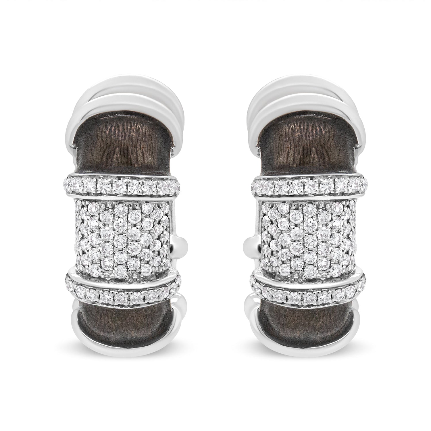 18K White Gold Flash Plated .925 Sterling Silver Clear Graphite Grey Enamel 5/8 Cttw Round Diamonds Huggie Hoop Earrings (F-G Color, VS1-VS2 Clarity) by Bids.com