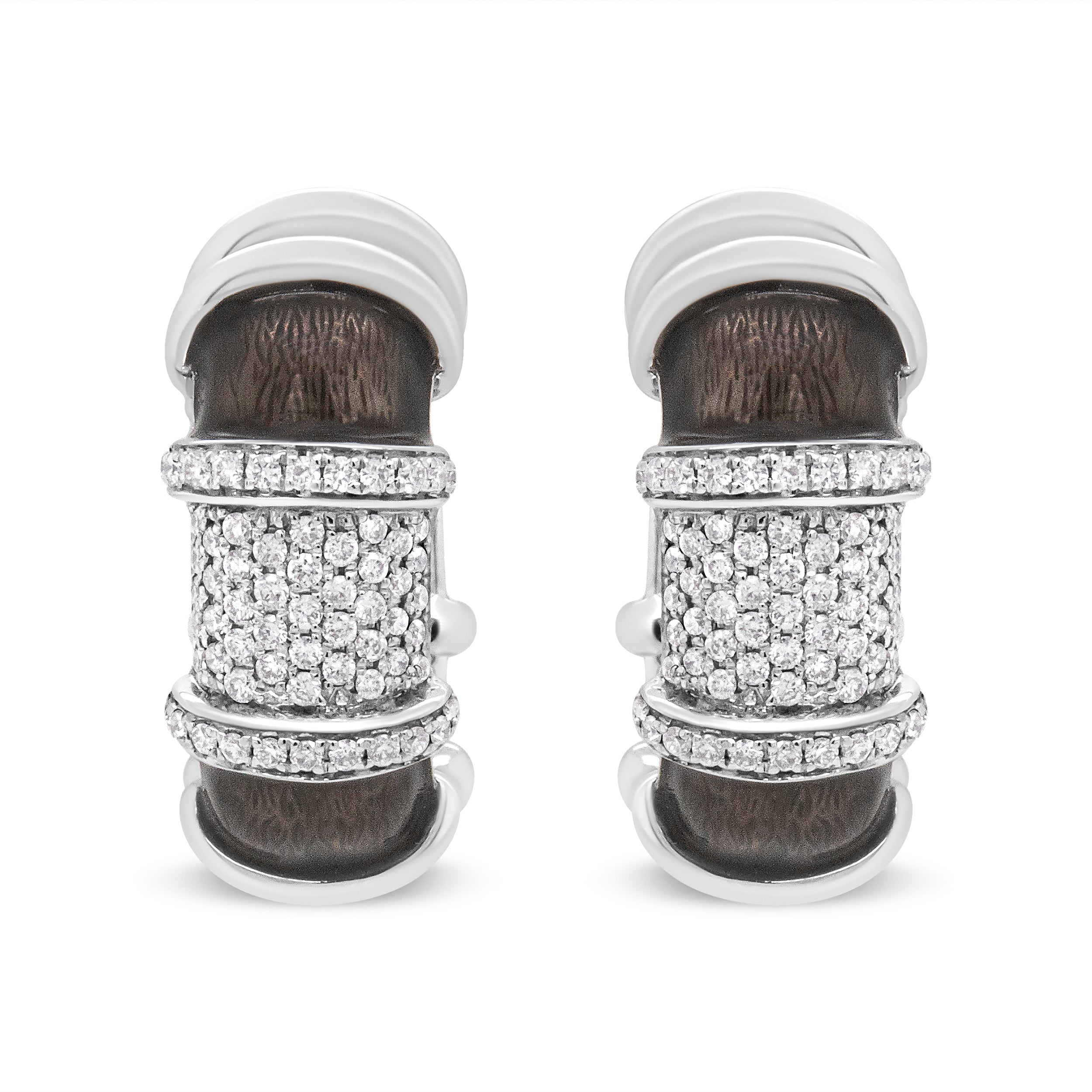 18K White Gold Flash Plated .925 Sterling Silver Clear Graphite Grey Enamel 5/8 Cttw Round Diamonds Huggie Hoop Earrings (F-G Color, VS1-VS2 Clarity) by Bids.com
