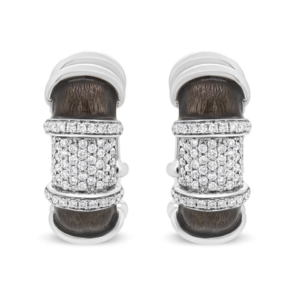 18K White Gold Flash Plated .925 Sterling Silver Clear Graphite Grey Enamel 5/8 Cttw Round Diamonds Huggie Hoop Earrings (F-G Color, VS1-VS2 Clarity) by Bids.com