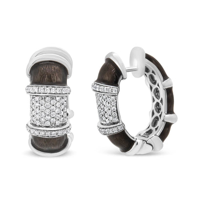 18K White Gold Flash Plated .925 Sterling Silver Clear Graphite Grey Enamel 5/8 Cttw Round Diamonds Huggie Hoop Earrings (F-G Color, VS1-VS2 Clarity) by Bids.com