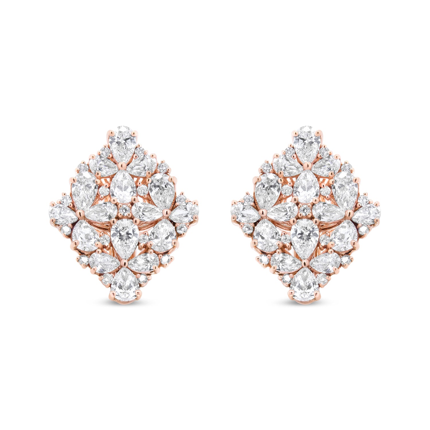 18K Rose Gold 8 1/3 Cttw Pear and Round Diamond Floral Cluster Omega Earrings (F-G Color, VS1-VS2 Clarity) by Bids.com