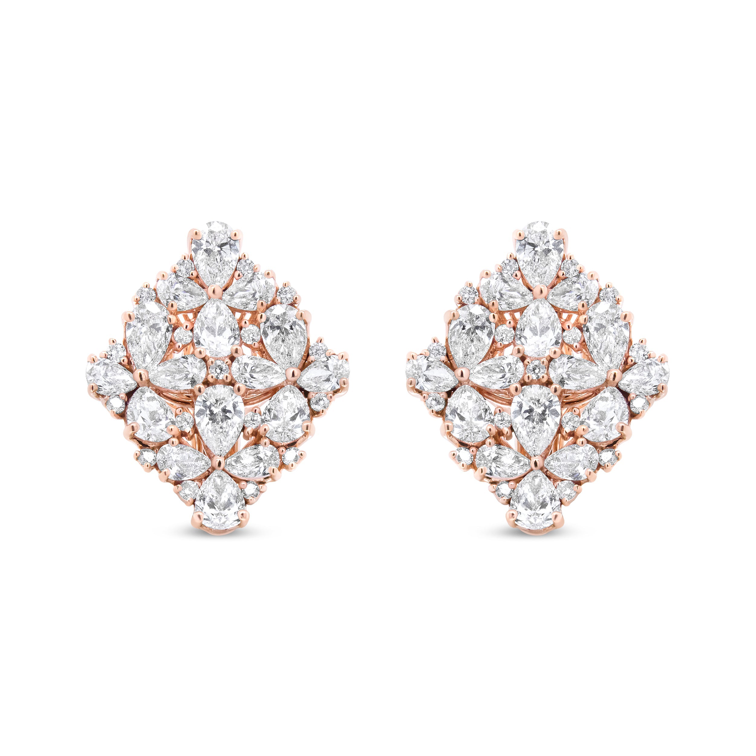 18K Rose Gold 8 1/3 Cttw Pear and Round Diamond Floral Cluster Omega Earrings (F-G Color, VS1-VS2 Clarity) by Bids.com