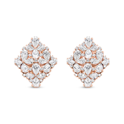 18K Rose Gold 8 1/3 Cttw Pear and Round Diamond Floral Cluster Omega Earrings (F-G Color, VS1-VS2 Clarity) by Bids.com