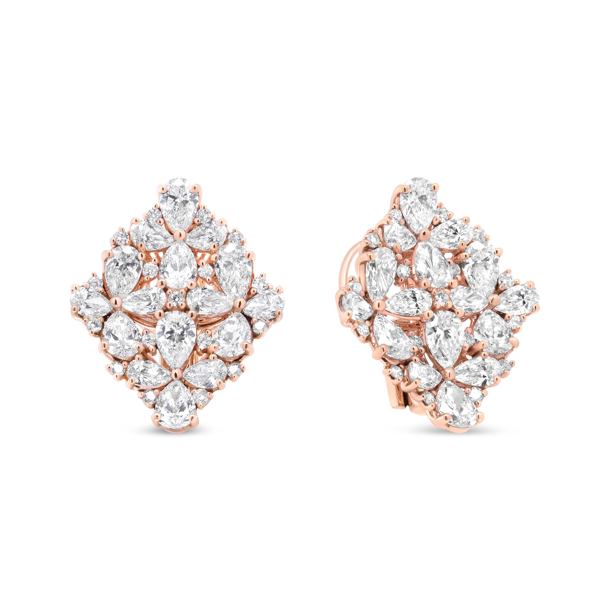 18K Rose Gold 8 1/3 Cttw Pear and Round Diamond Floral Cluster Omega Earrings (F-G Color, VS1-VS2 Clarity) by Bids.com