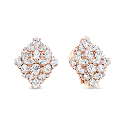 18K Rose Gold 8 1/3 Cttw Pear and Round Diamond Floral Cluster Omega Earrings (F-G Color, VS1-VS2 Clarity) by Bids.com