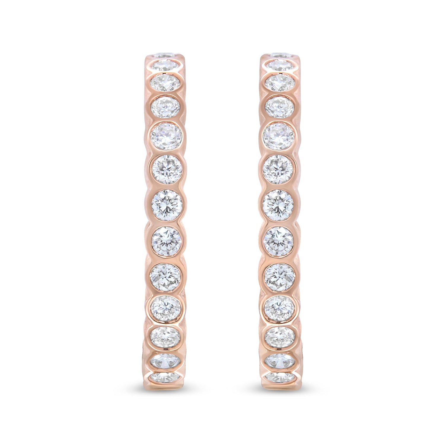 18K Rose Gold 1 Cttw Round Bezel-Set Diamond Hoop Earrings (F-G Color, VS1-VS2 Clarity) by Bids.com