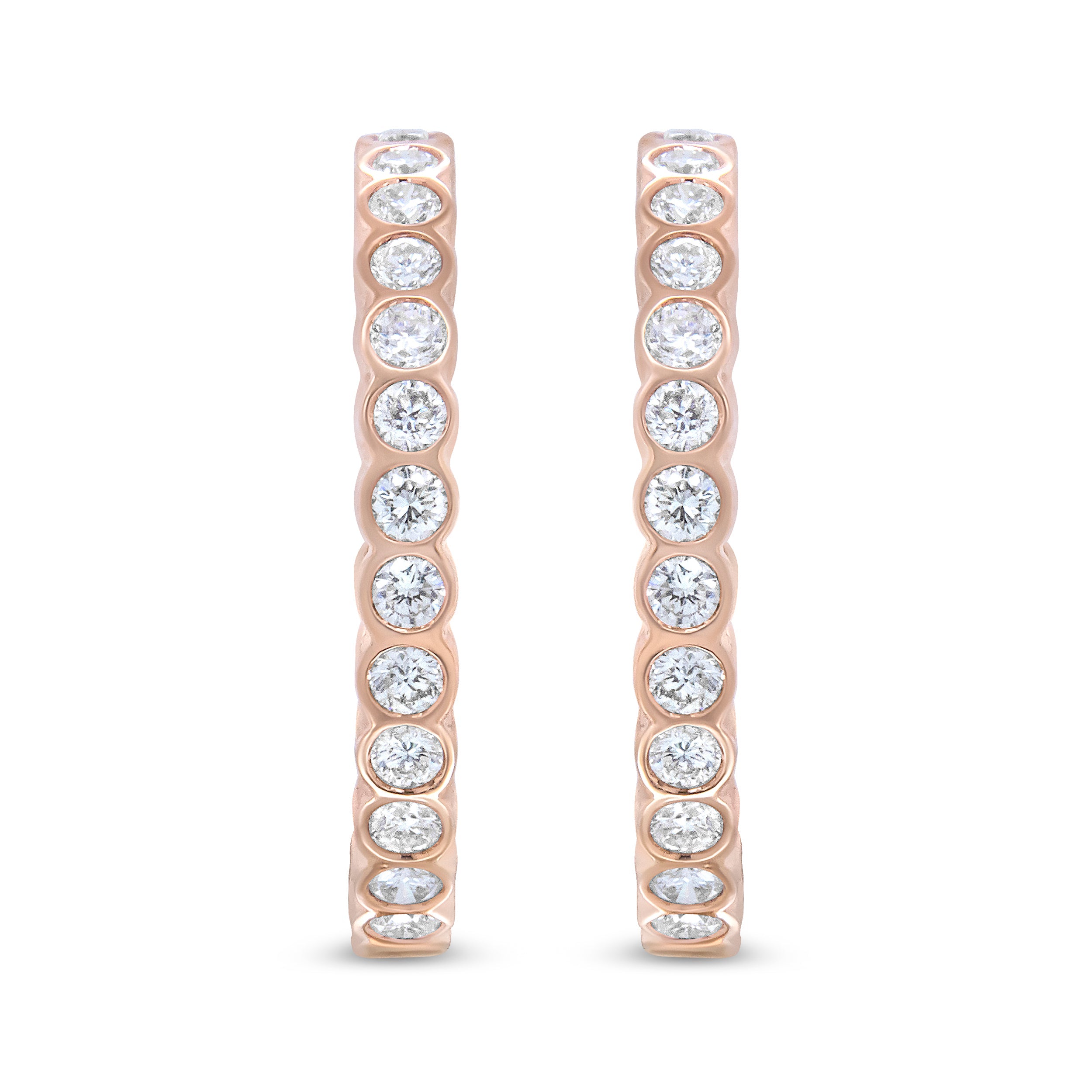 18K Rose Gold 1 Cttw Round Bezel-Set Diamond Hoop Earrings (F-G Color, VS1-VS2 Clarity) by Bids.com