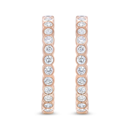 18K Rose Gold 1 Cttw Round Bezel-Set Diamond Hoop Earrings (F-G Color, VS1-VS2 Clarity) by Bids.com