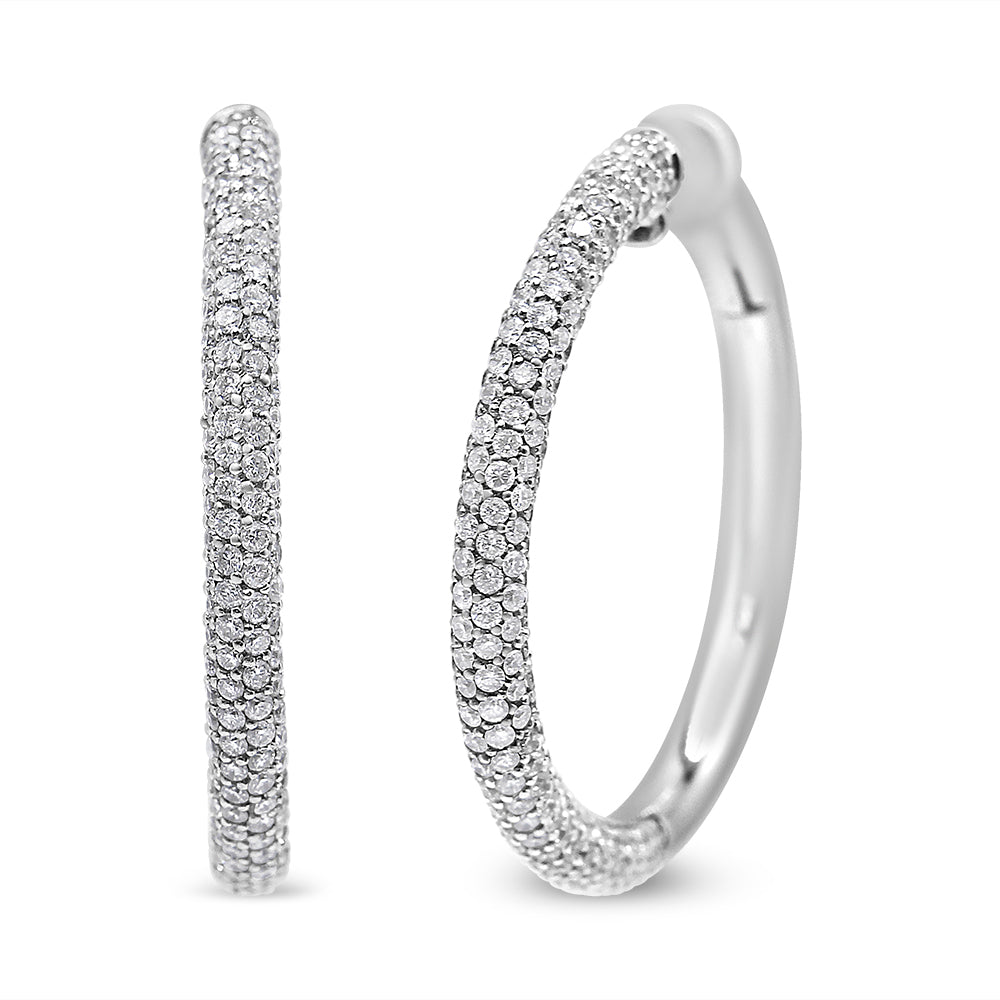 18K White Gold 2 1/3 Cttw Pave Set Diamond Semi Eternity Leverback Hoop Earrings (F-G Color, VS1-VS2 Clarity) by Bids.com