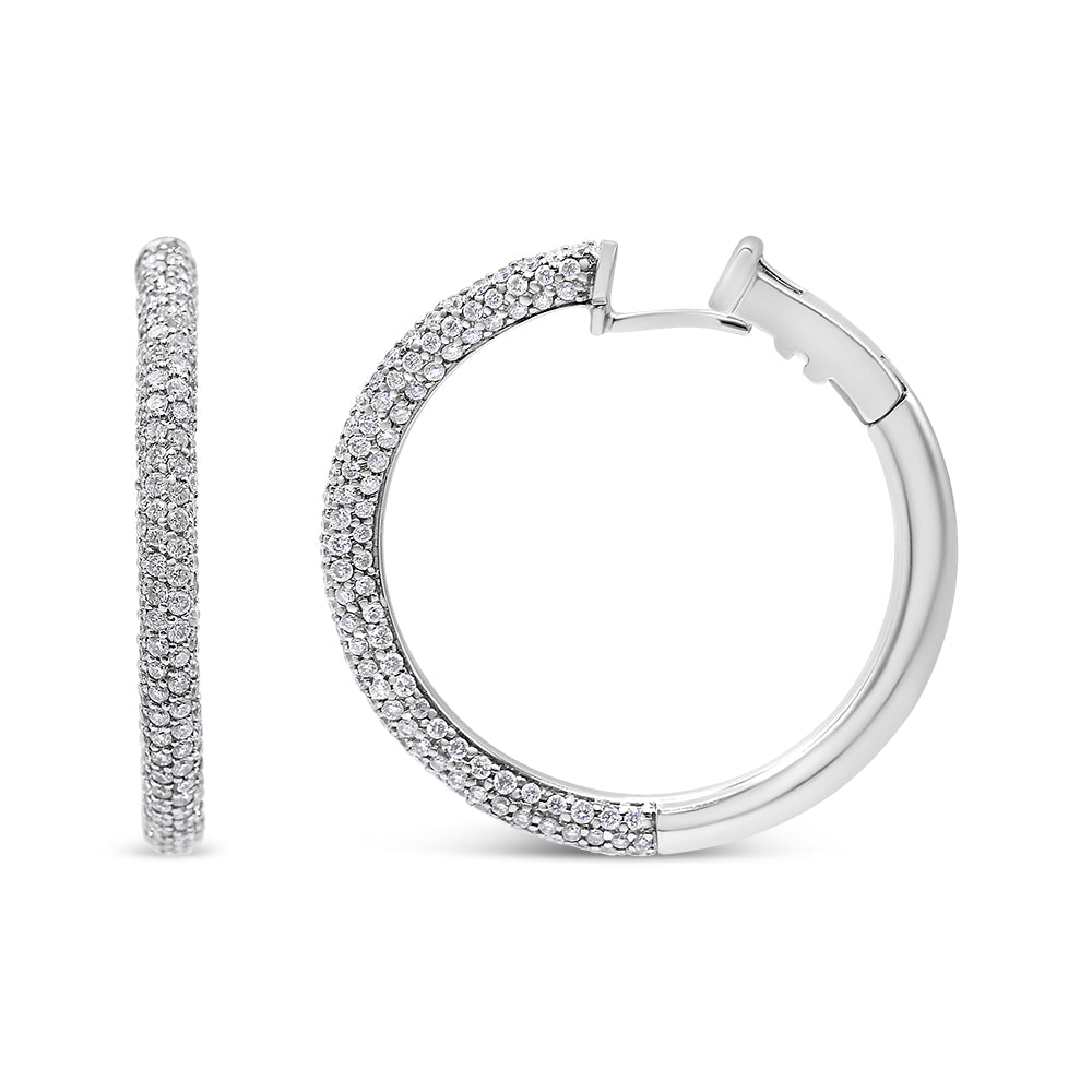 18K White Gold 2 1/3 Cttw Pave Set Diamond Semi Eternity Leverback Hoop Earrings (F-G Color, VS1-VS2 Clarity) by Bids.com