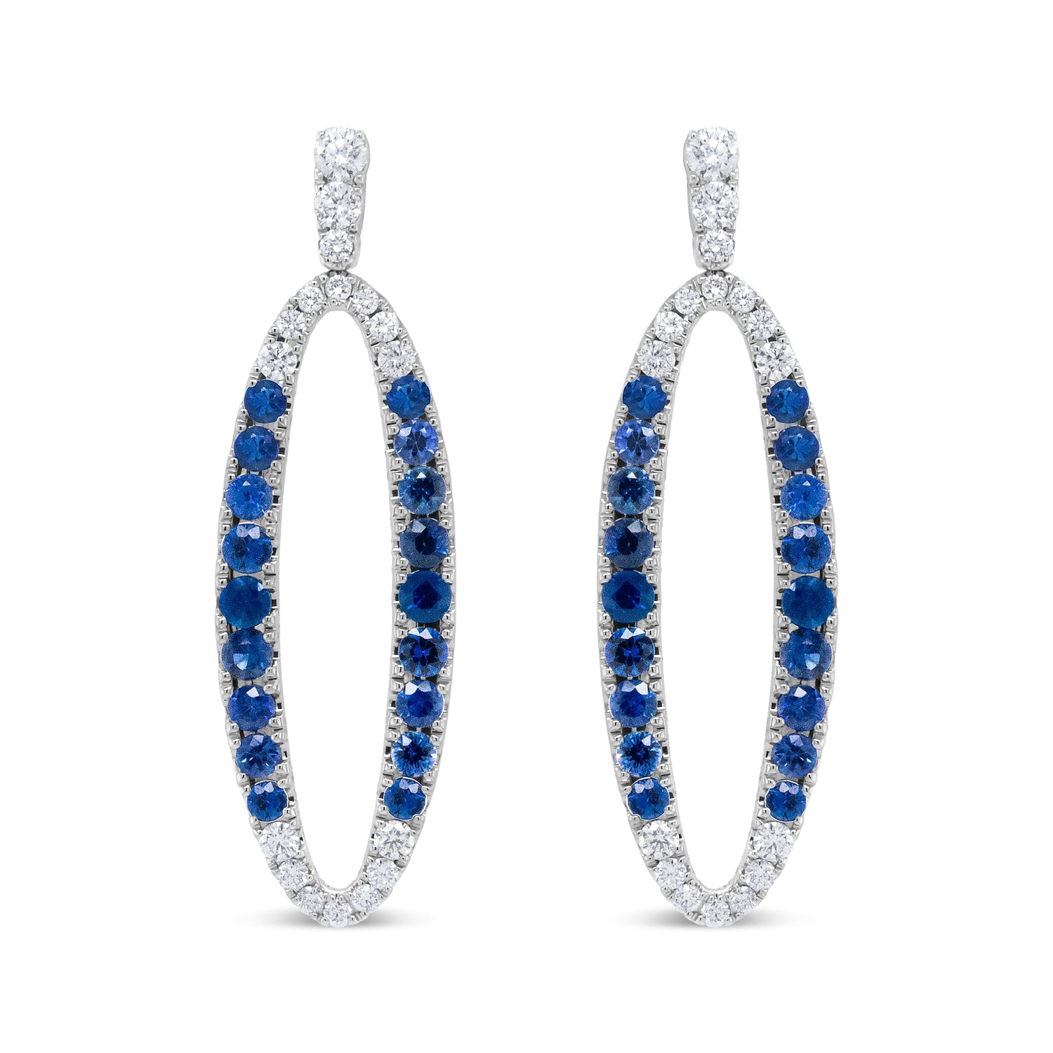 18K White Gold 1.11 Cttw Blue Round Diamond and Blue Sapphire Openwork Oval Shaped Dangle Earrings (F-G Color, VS1-VS2 Clarity) by Bids.com