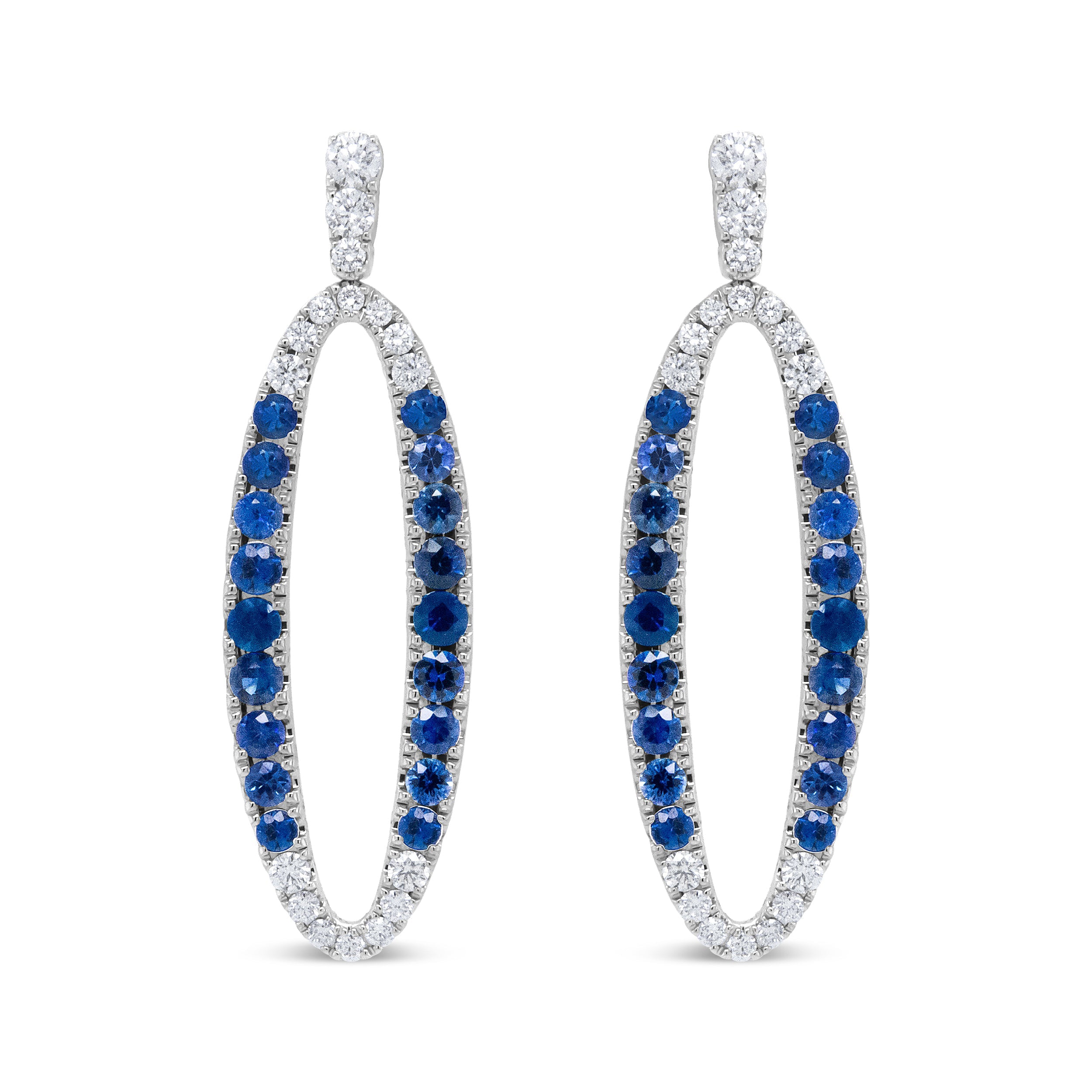 18K White Gold 1.11 Cttw Blue Round Diamond and Blue Sapphire Openwork Oval Shaped Dangle Earrings (F-G Color, VS1-VS2 Clarity) by Bids.com