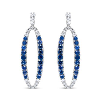 18K White Gold 1.11 Cttw Blue Round Diamond and Blue Sapphire Openwork Oval Shaped Dangle Earrings (F-G Color, VS1-VS2 Clarity) by Bids.com
