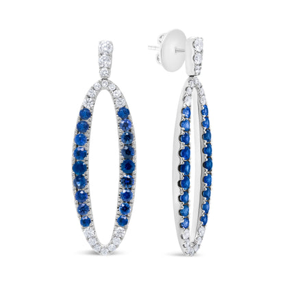 18K White Gold 1.11 Cttw Blue Round Diamond and Blue Sapphire Openwork Oval Shaped Dangle Earrings (F-G Color, VS1-VS2 Clarity) by Bids.com