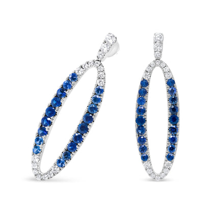 18K White Gold 1.11 Cttw Blue Round Diamond and Blue Sapphire Openwork Oval Shaped Dangle Earrings (F-G Color, VS1-VS2 Clarity) by Bids.com