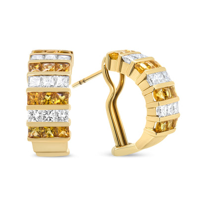 18K Yellow Gold 1 3/4 Cttw Invisible Set Princess Cut Diamond and 2.5mm Yellow Sapphire Huggie Hoop Earrings (F-G Color, VS1-VS2 Clarity) by Bids.com