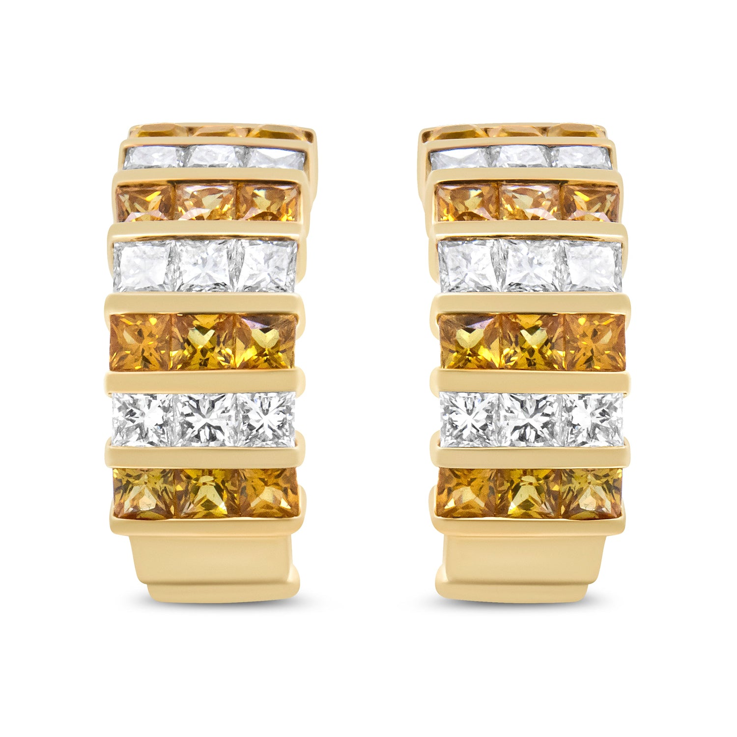 18K Yellow Gold 1 3/4 Cttw Invisible Set Princess Cut Diamond and 2.5mm Yellow Sapphire Huggie Hoop Earrings (F-G Color, VS1-VS2 Clarity) by Bids.com