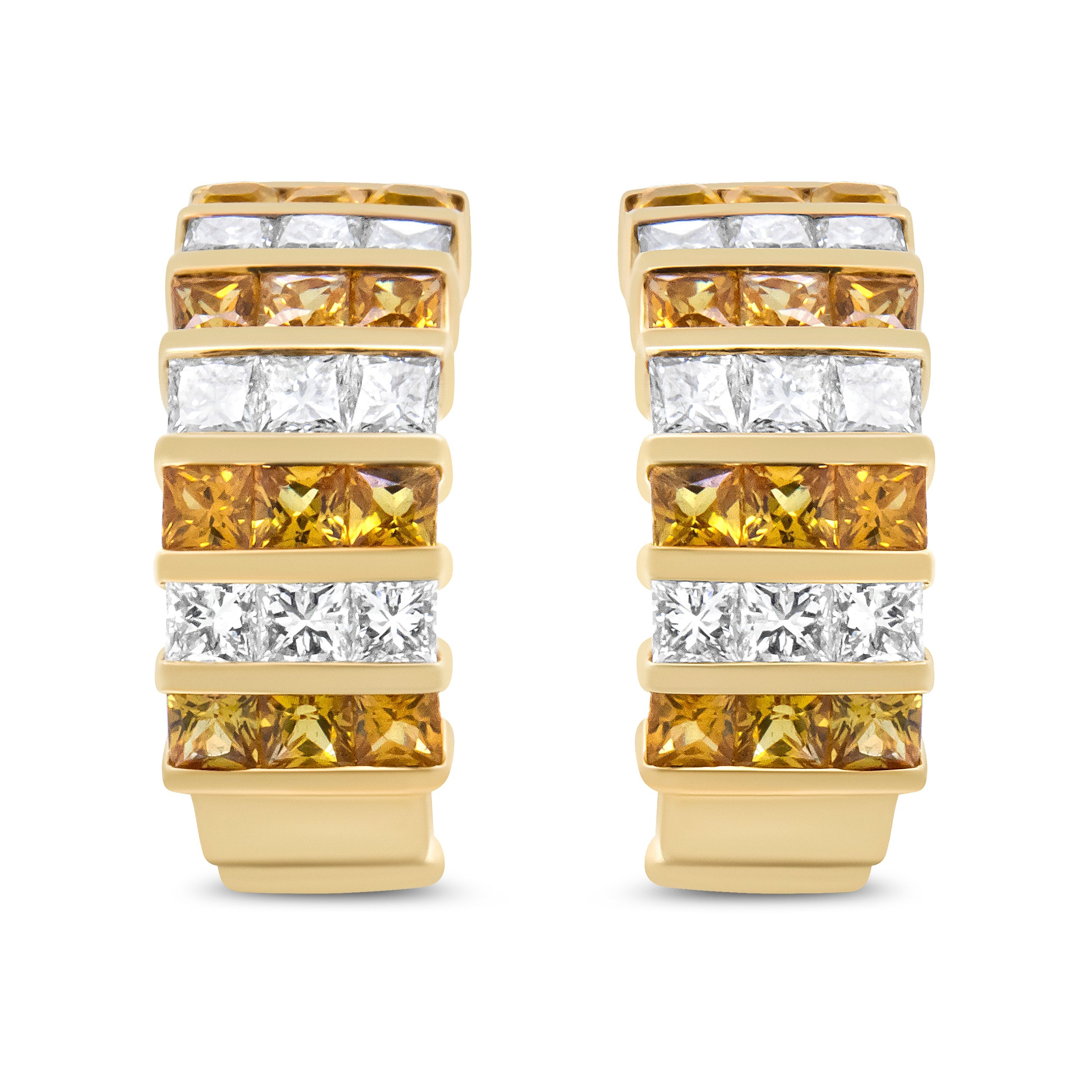 18K Yellow Gold 1 3/4 Cttw Invisible Set Princess Cut Diamond and 2.5mm Yellow Sapphire Huggie Hoop Earrings (F-G Color, VS1-VS2 Clarity) by Bids.com