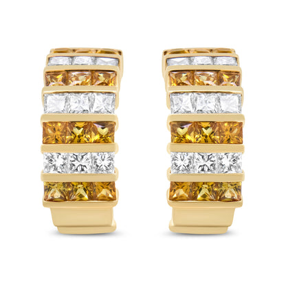 18K Yellow Gold 1 3/4 Cttw Invisible Set Princess Cut Diamond and 2.5mm Yellow Sapphire Huggie Hoop Earrings (F-G Color, VS1-VS2 Clarity) by Bids.com