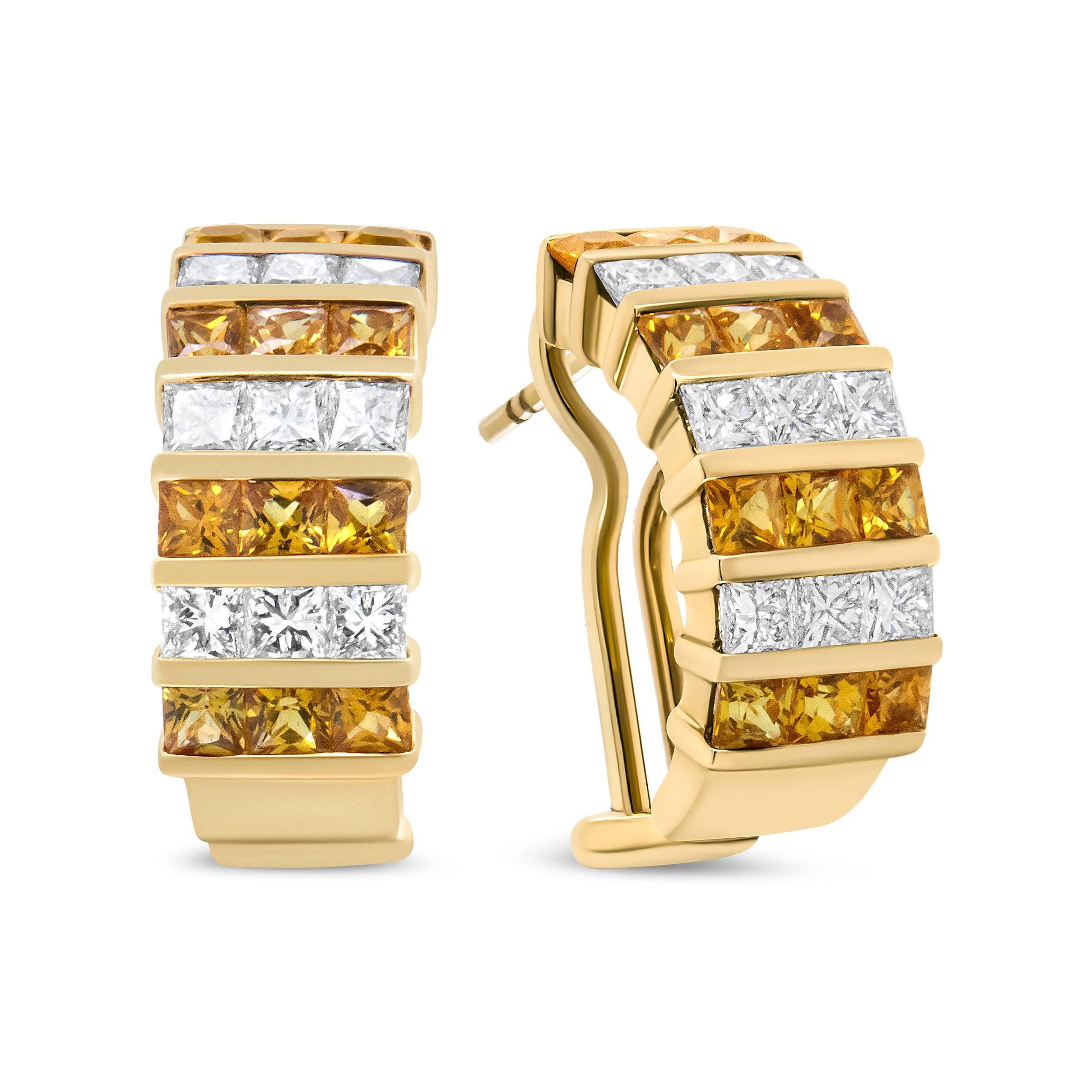 18K Yellow Gold 1 3/4 Cttw Invisible Set Princess Cut Diamond and 2.5mm Yellow Sapphire Huggie Hoop Earrings (F-G Color, VS1-VS2 Clarity) by Bids.com