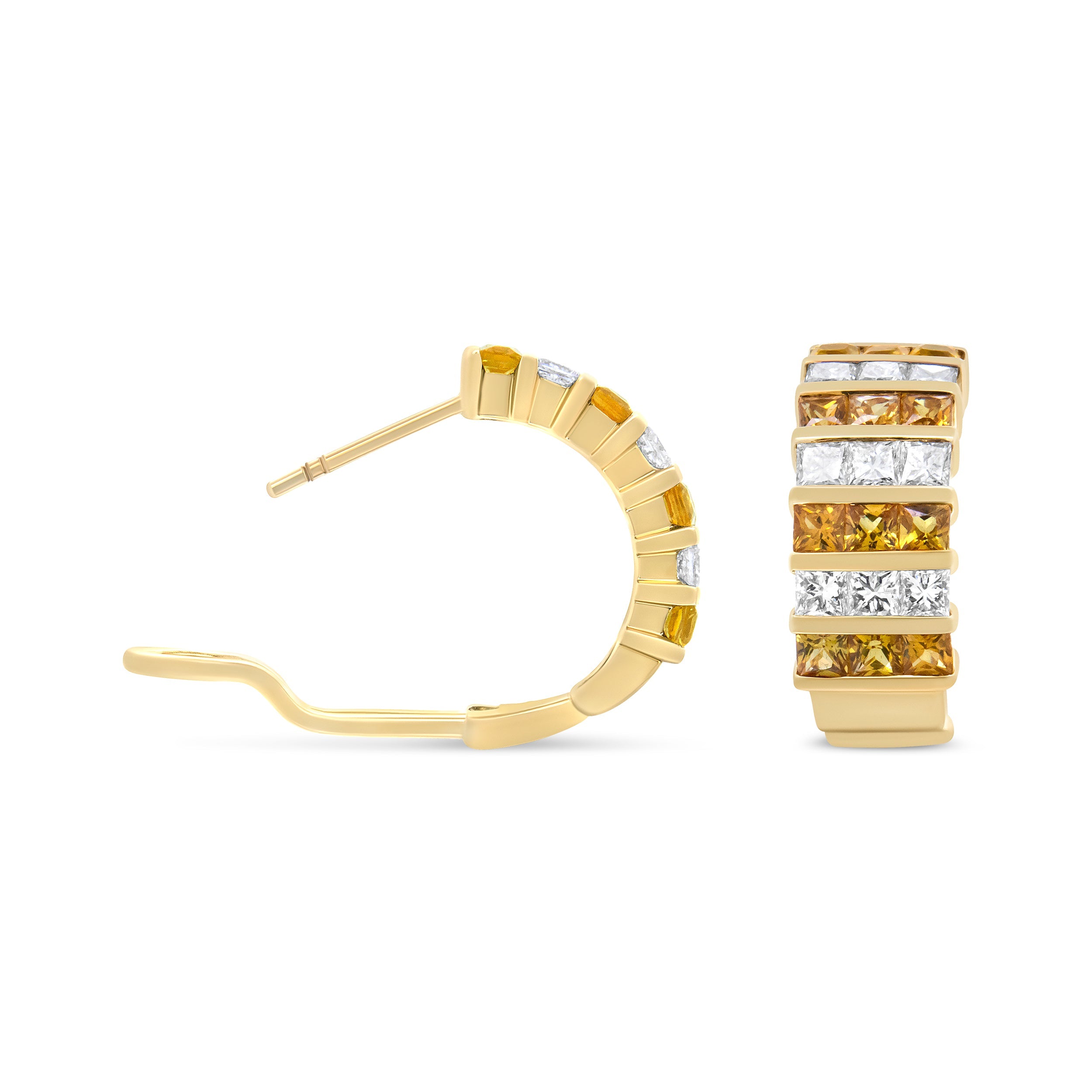 18K Yellow Gold 1 3/4 Cttw Invisible Set Princess Cut Diamond and 2.5mm Yellow Sapphire Huggie Hoop Earrings (F-G Color, VS1-VS2 Clarity) by Bids.com