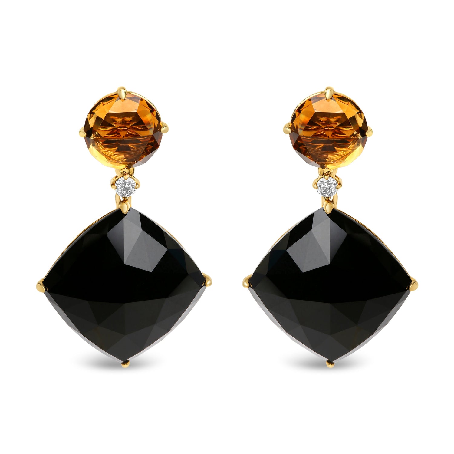 18K Yellow Gold 1/5 Cttw Diamond with Round Yellow Citrine and Cushion Cut Black Onyx Gemstone Dangle Earring (G-H Color, SI1-SI2 Clarity) by Bids.com