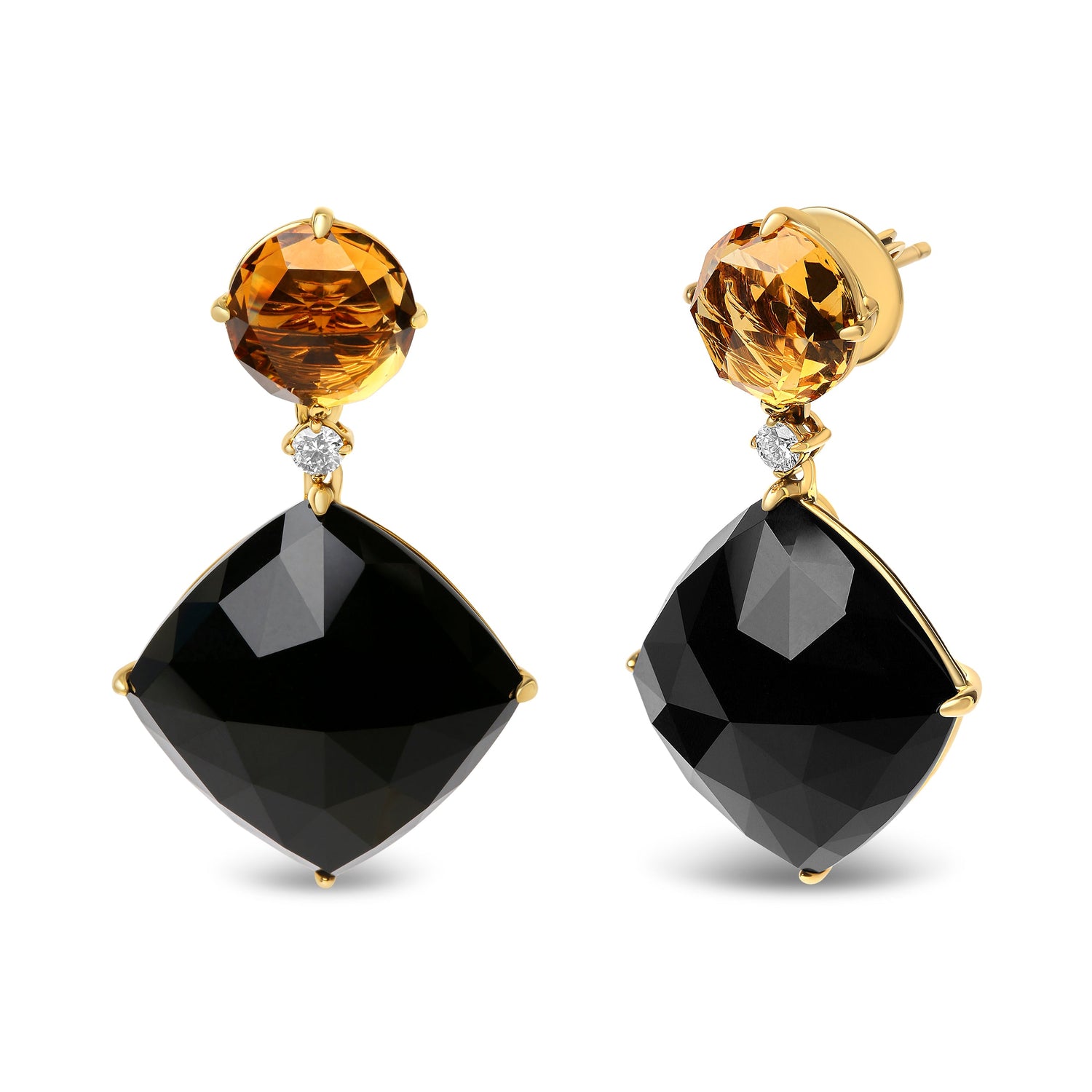 18K Yellow Gold 1/5 Cttw Diamond with Round Yellow Citrine and Cushion Cut Black Onyx Gemstone Dangle Earring (G-H Color, SI1-SI2 Clarity) by Bids.com