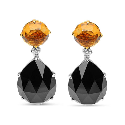 18K White and Yellow Gold 1/5 Cttw Diamond with Round Yellow Citrine and 20x15mm Pear Cut Black Onyx Gemstone Dangle Earring (G-H Color, SI1-SI2 Clarity) by Bids.com