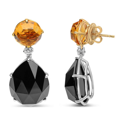 18K White and Yellow Gold 1/5 Cttw Diamond with Round Yellow Citrine and 20x15mm Pear Cut Black Onyx Gemstone Dangle Earring (G-H Color, SI1-SI2 Clarity) by Bids.com