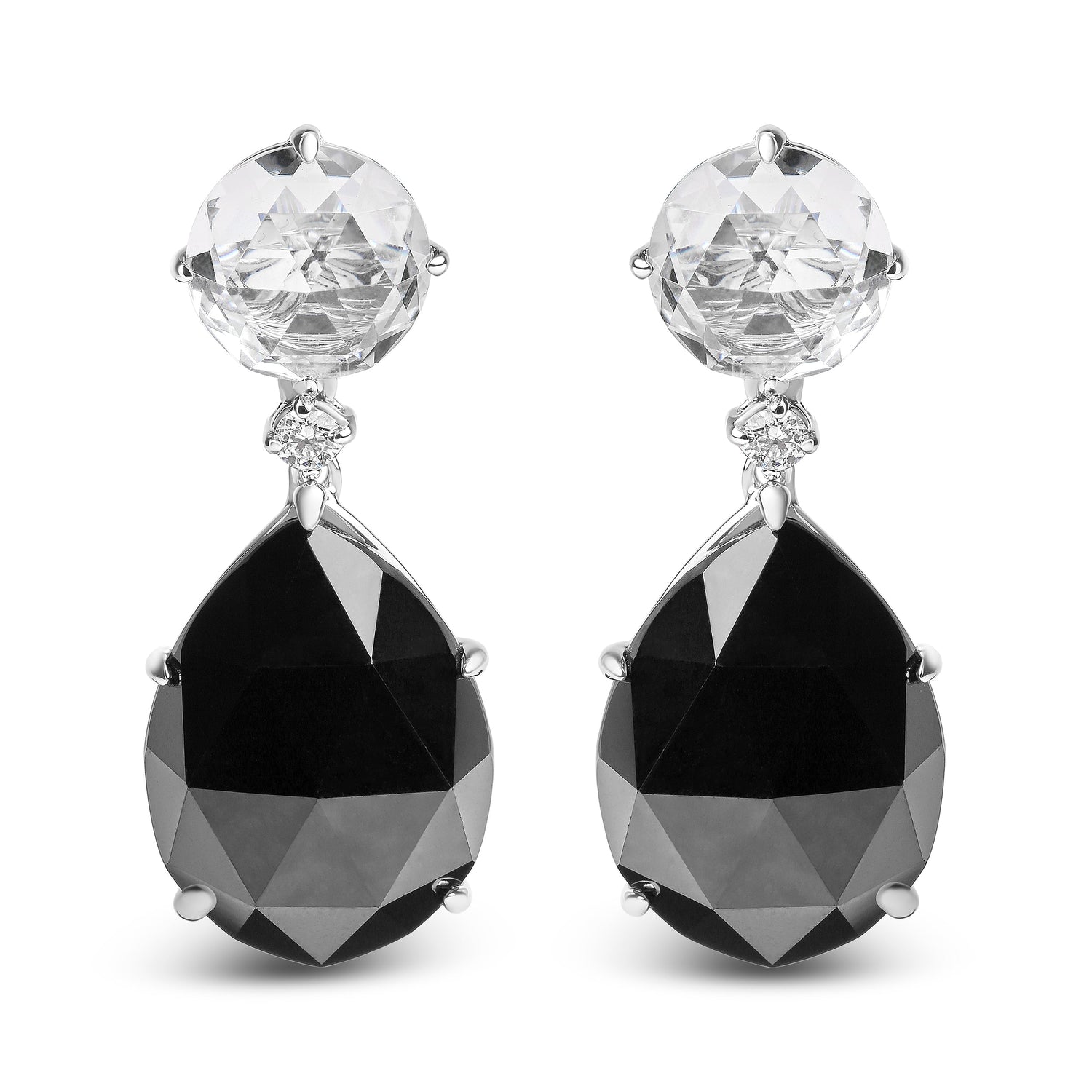 18K White Gold 1/5 Cttw Diamond with Round White Topaz and 20x15mm Pear Cut Black Onyx Gemstone Dangle Earring (G-H Color, SI1-SI2 Clarity) by Bids.com