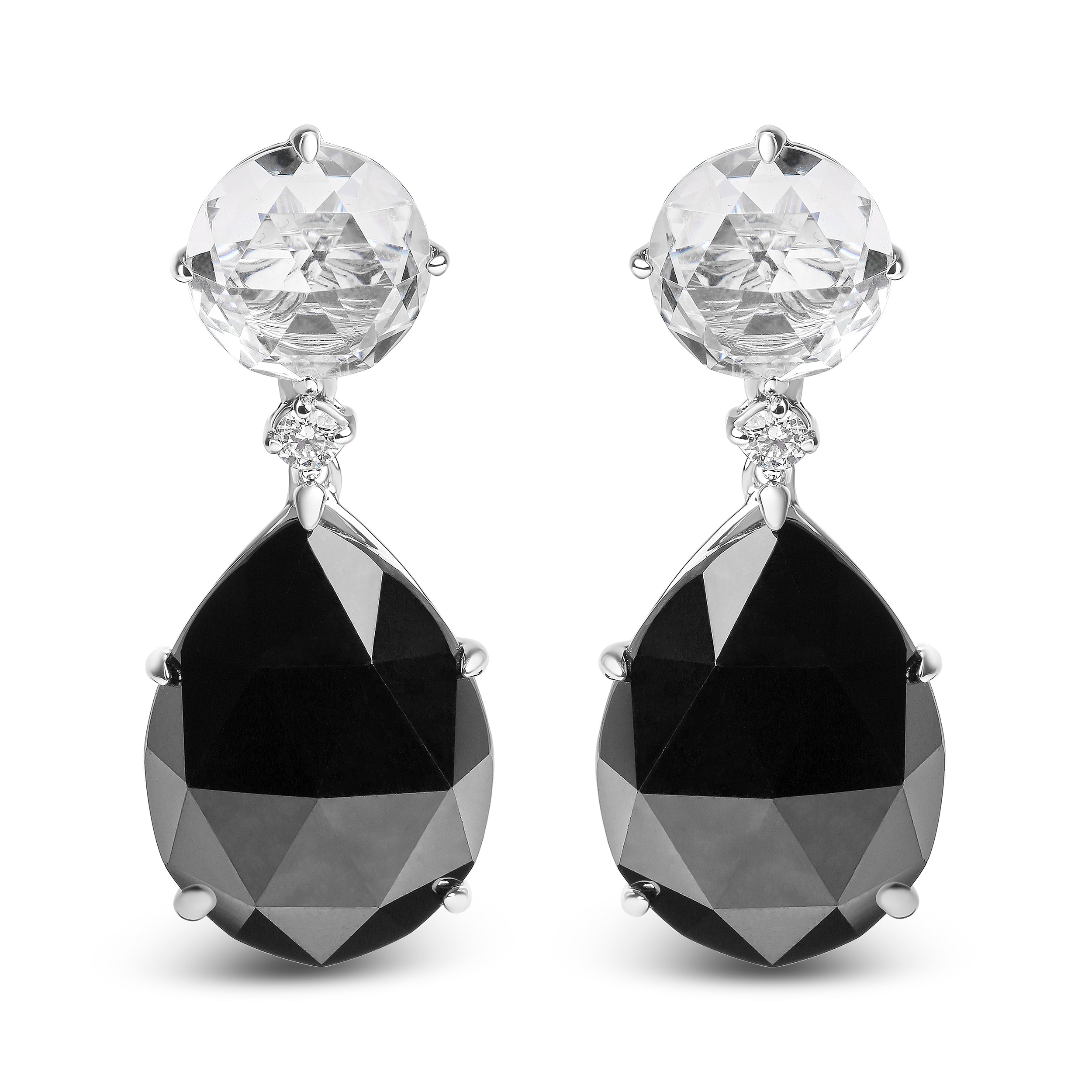 18K White Gold 1/5 Cttw Diamond with Round White Topaz and 20x15mm Pear Cut Black Onyx Gemstone Dangle Earring (G-H Color, SI1-SI2 Clarity) by Bids.com