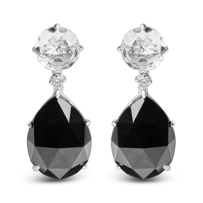 18K White Gold 1/5 Cttw Diamond with Round White Topaz and 20x15mm Pear Cut Black Onyx Gemstone Dangle Earring (G-H Color, SI1-SI2 Clarity) by Bids.com