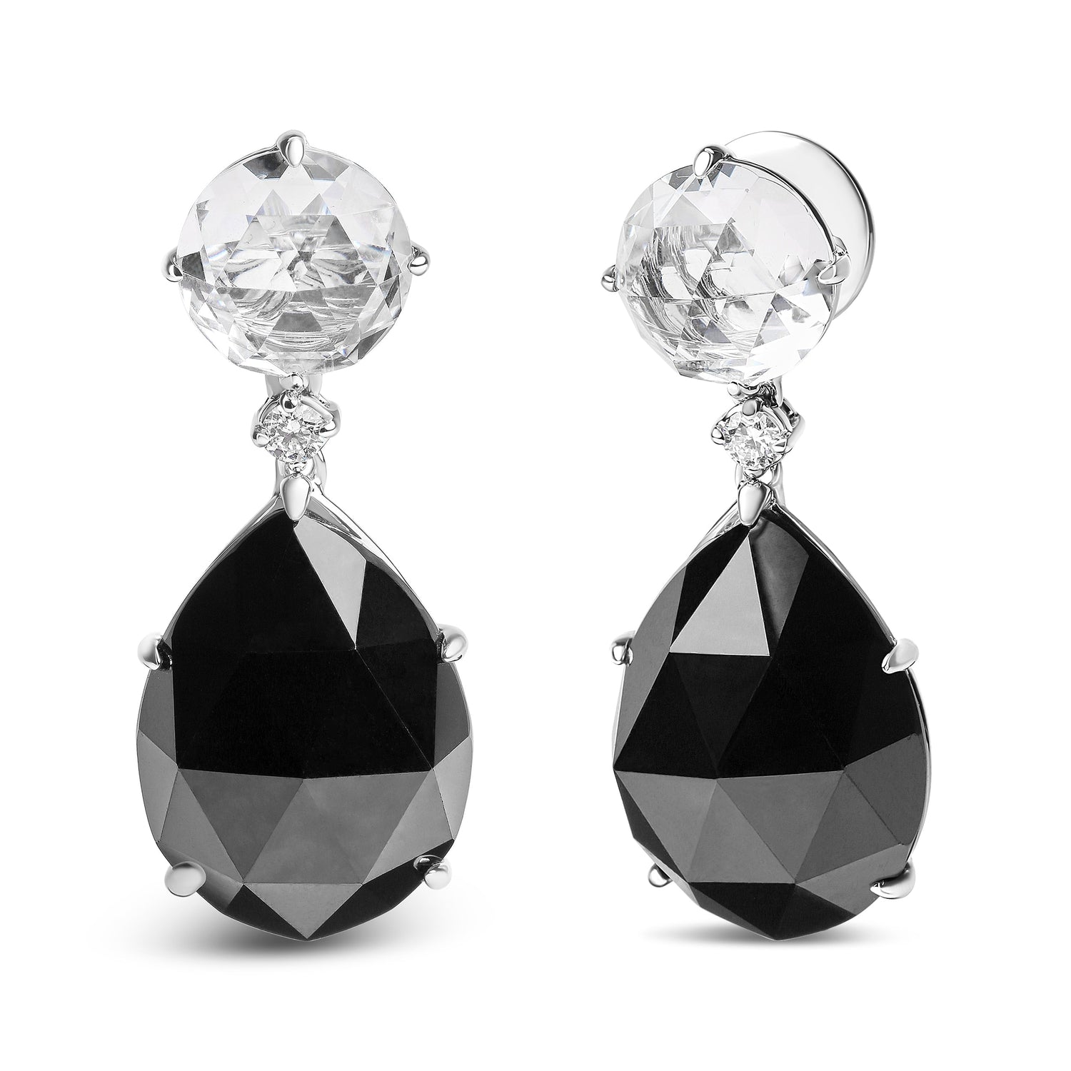 18K White Gold 1/5 Cttw Diamond with Round White Topaz and 20x15mm Pear Cut Black Onyx Gemstone Dangle Earring (G-H Color, SI1-SI2 Clarity) by Bids.com