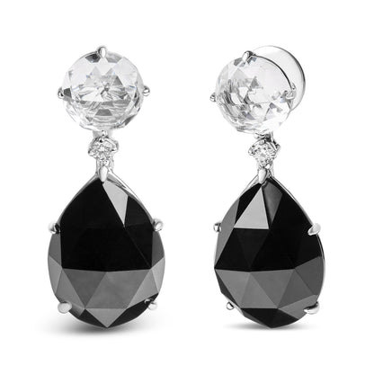 18K White Gold 1/5 Cttw Diamond with Round White Topaz and 20x15mm Pear Cut Black Onyx Gemstone Dangle Earring (G-H Color, SI1-SI2 Clarity) by Bids.com